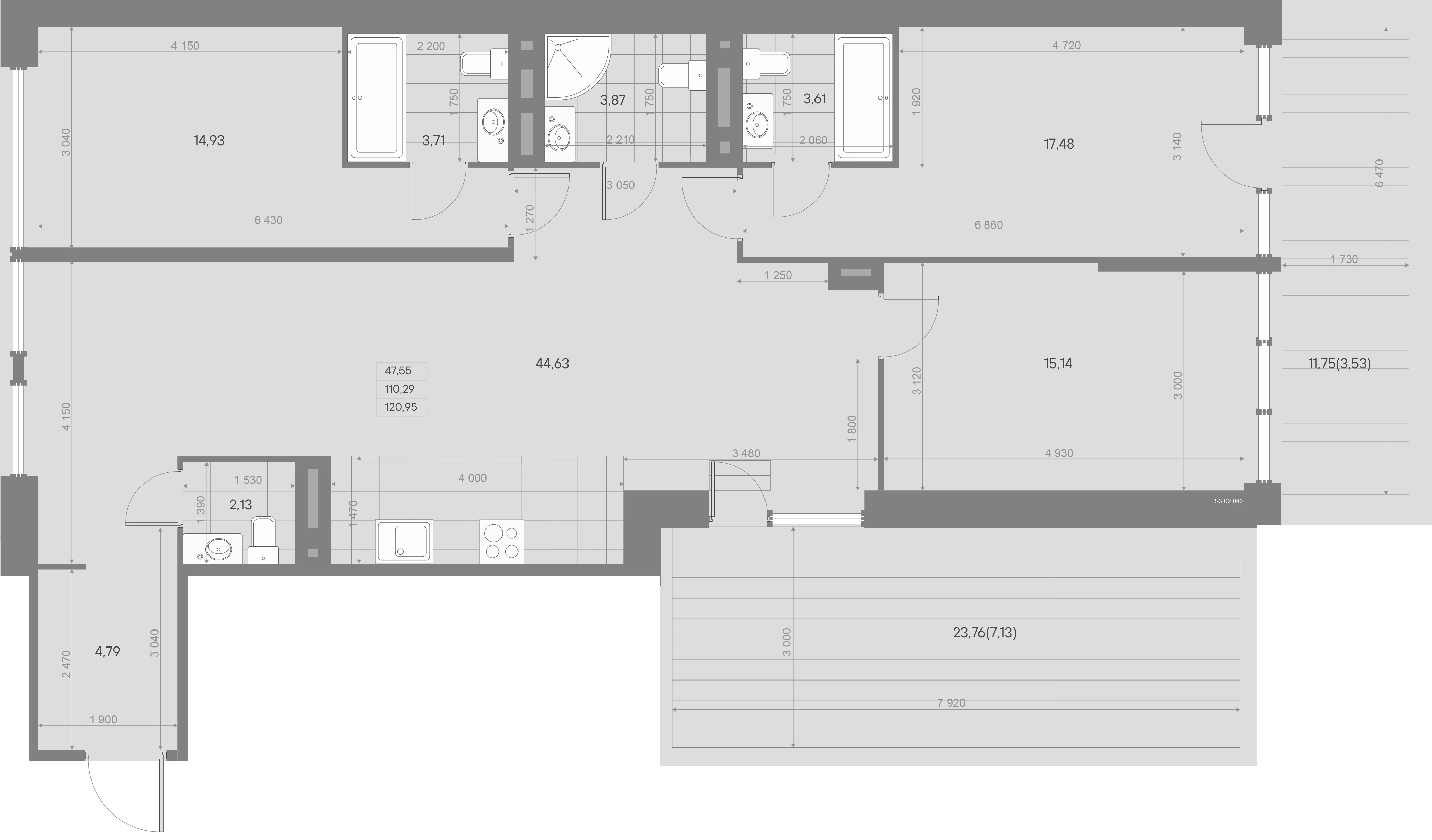Планировка 3-комнатная 122,1 м² в квартале «Avant» — Квартал «Avant»