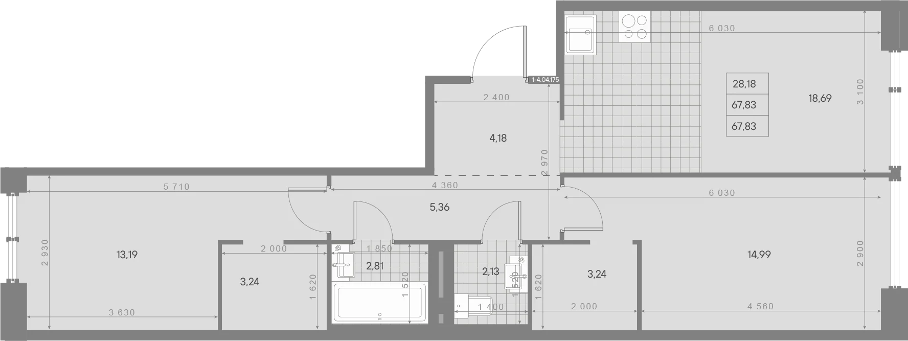 Планировка 2-комнатная 67,8 м² в квартале «Avant» — Квартал «Avant»