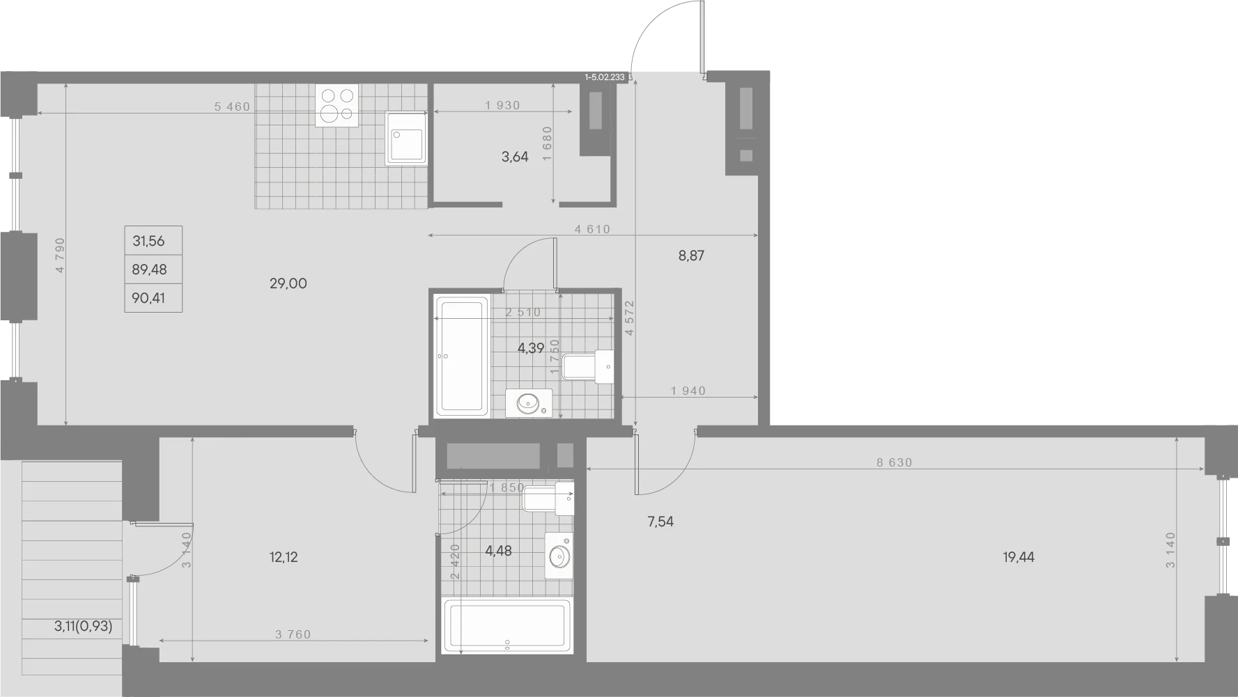 Планировка 2-комнатная 90,4 м² в квартале «Avant» — Квартал «Avant»
