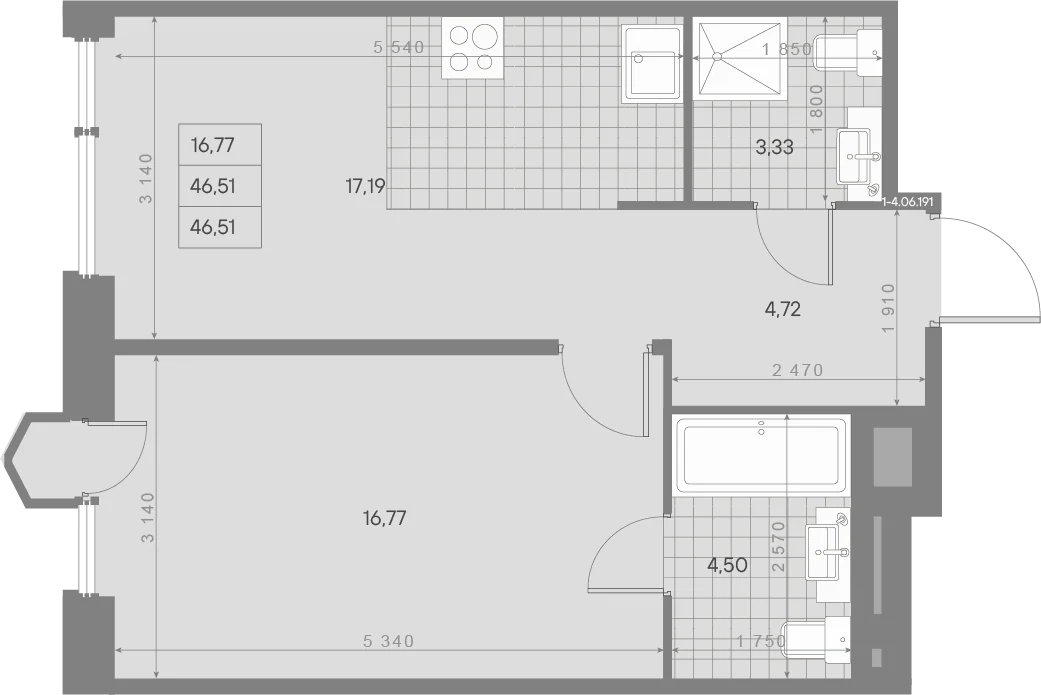 Планировка 1-комнатная 46,5 м² в квартале «Avant» — Квартал «Avant»