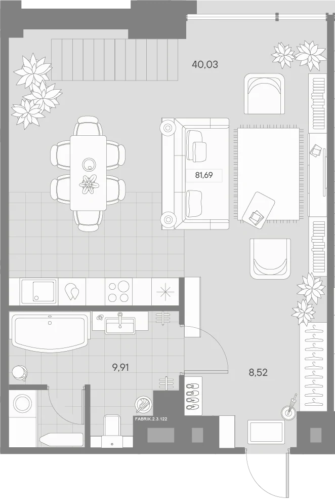 Планировка 1-комнатная 80,5 м² в квартале «Avant» — Квартал «Avant»