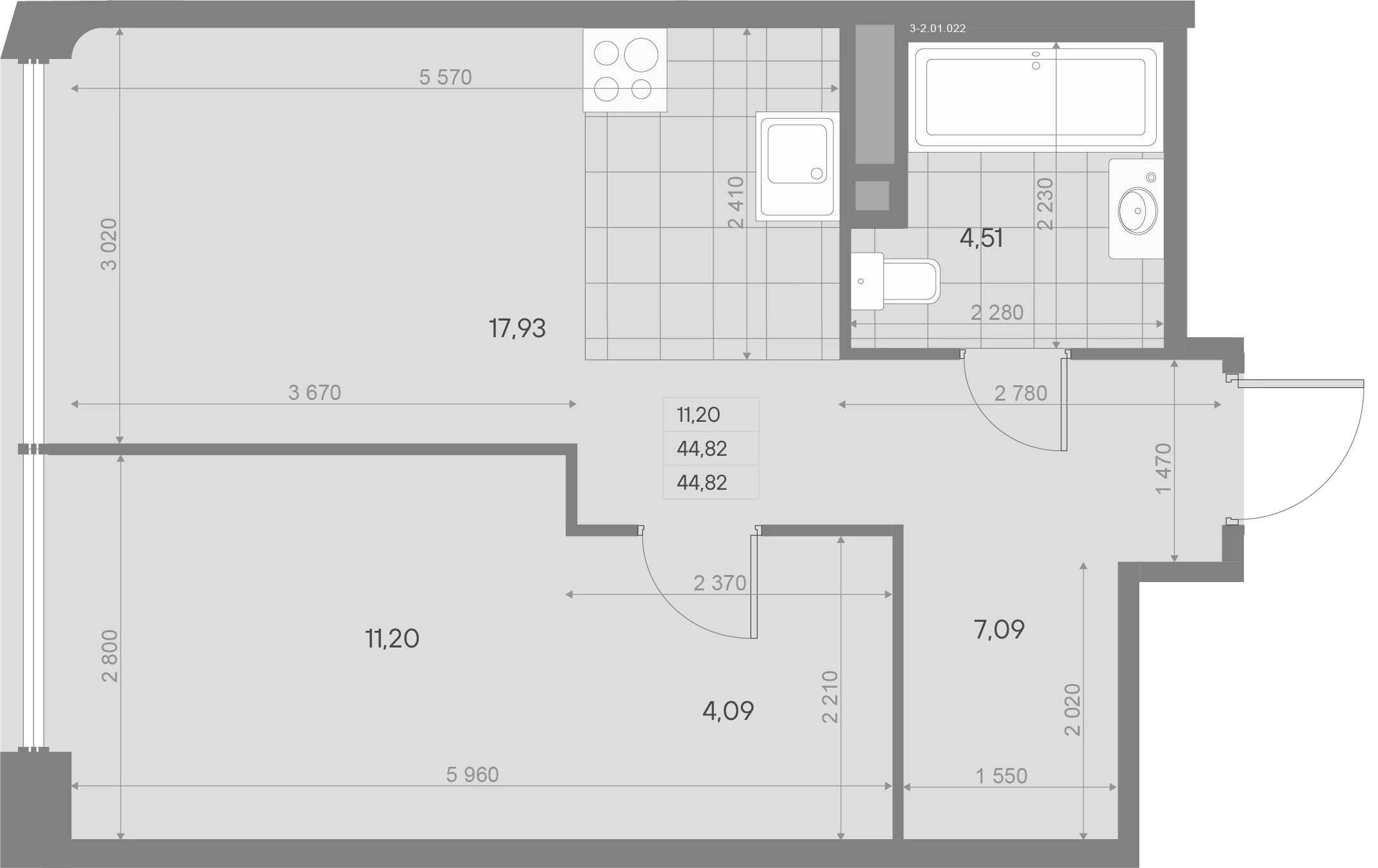Планировка 1-комнатная 44,8 м² в квартале «Avant» — Квартал «Avant»