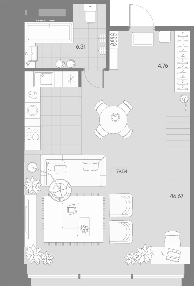 Планировка 1-комнатная 78,1 м² в квартале «Avant» — Квартал «Avant»