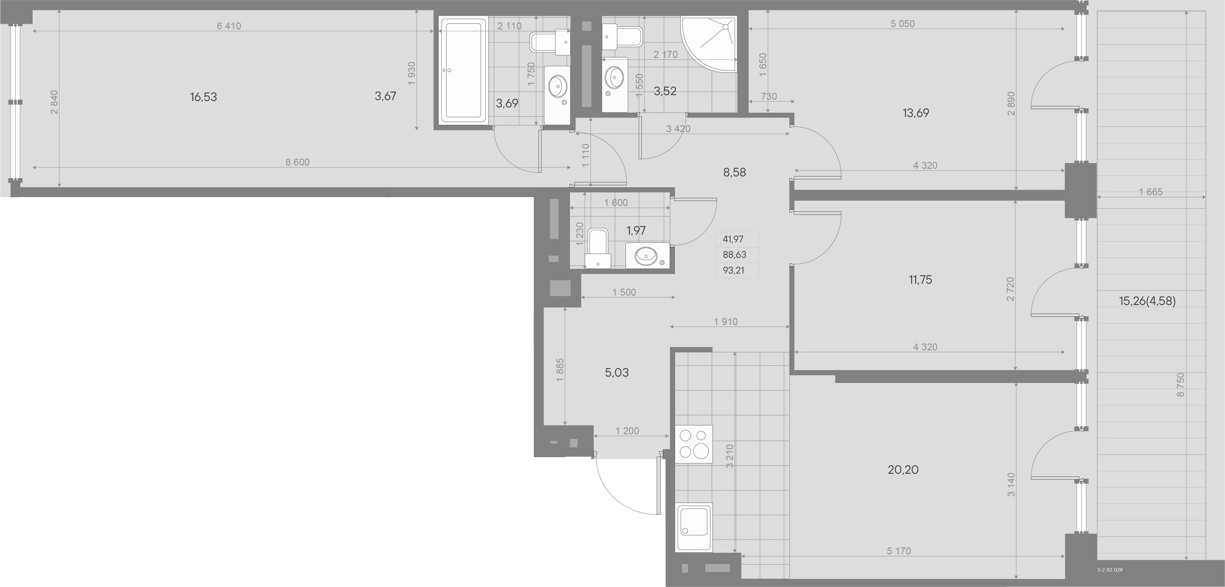 Планировка 3-комнатная 93,2 м² в квартале «Avant» — Квартал «Avant»