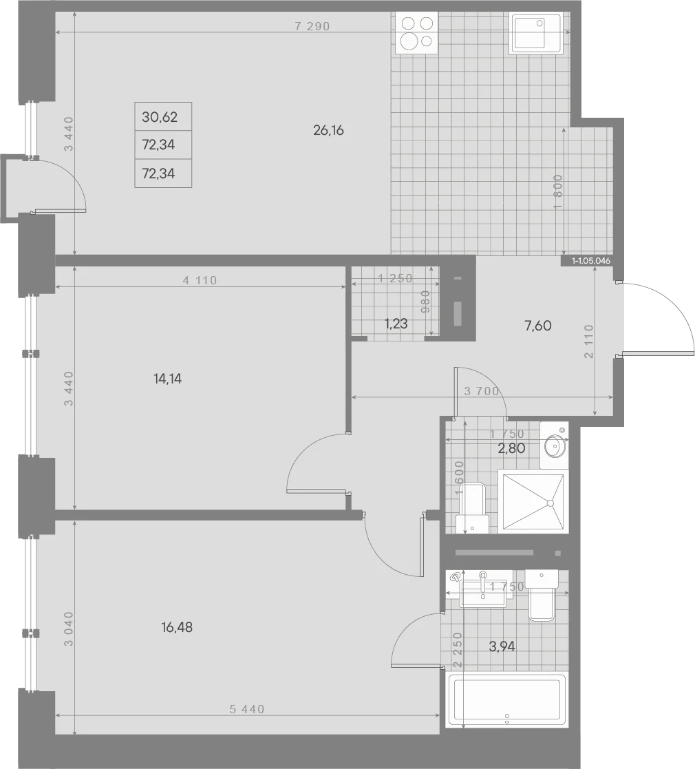 Планировка 2-комнатная 72,3 м² в квартале «Avant» — Квартал «Avant»