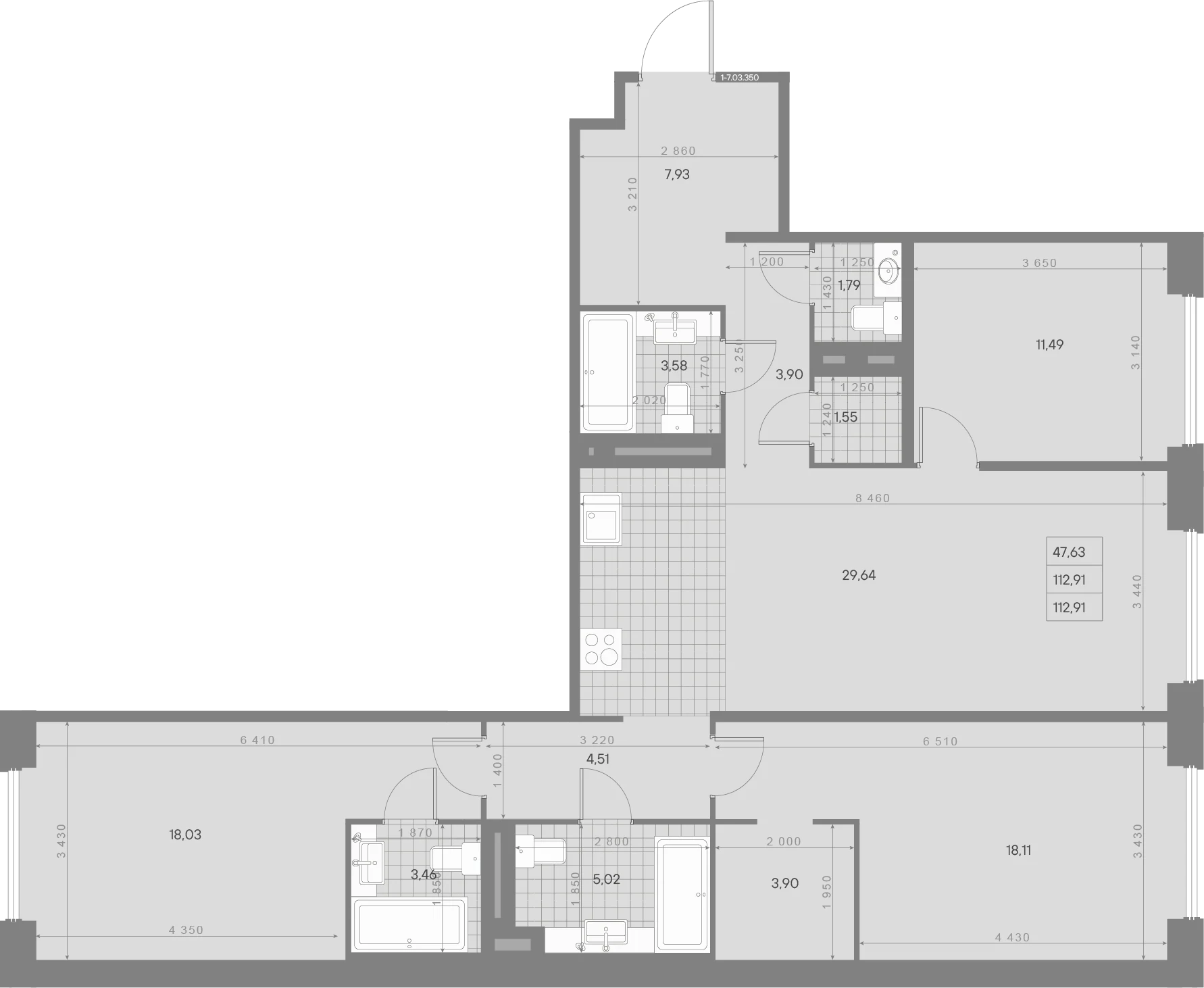 Планировка 3-комнатная 112,9 м² в квартале «Avant» — Квартал «Avant»