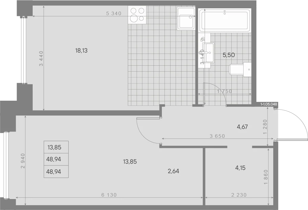 Планировка 1-комнатная 48,9 м² в квартале «Avant» — Квартал «Avant»