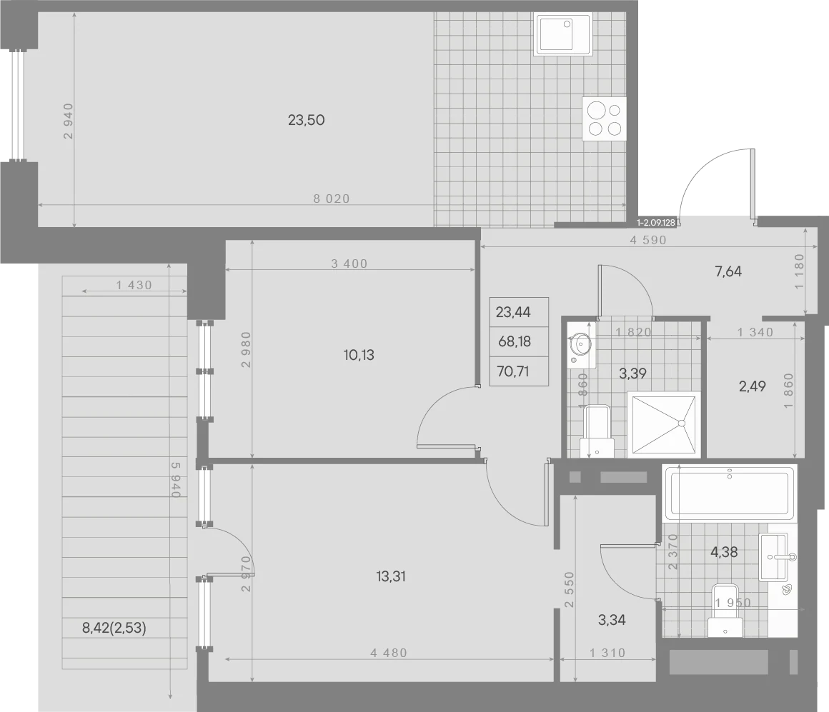 Планировка 2-комнатная 70,7 м² в квартале «Avant» — Квартал «Avant»