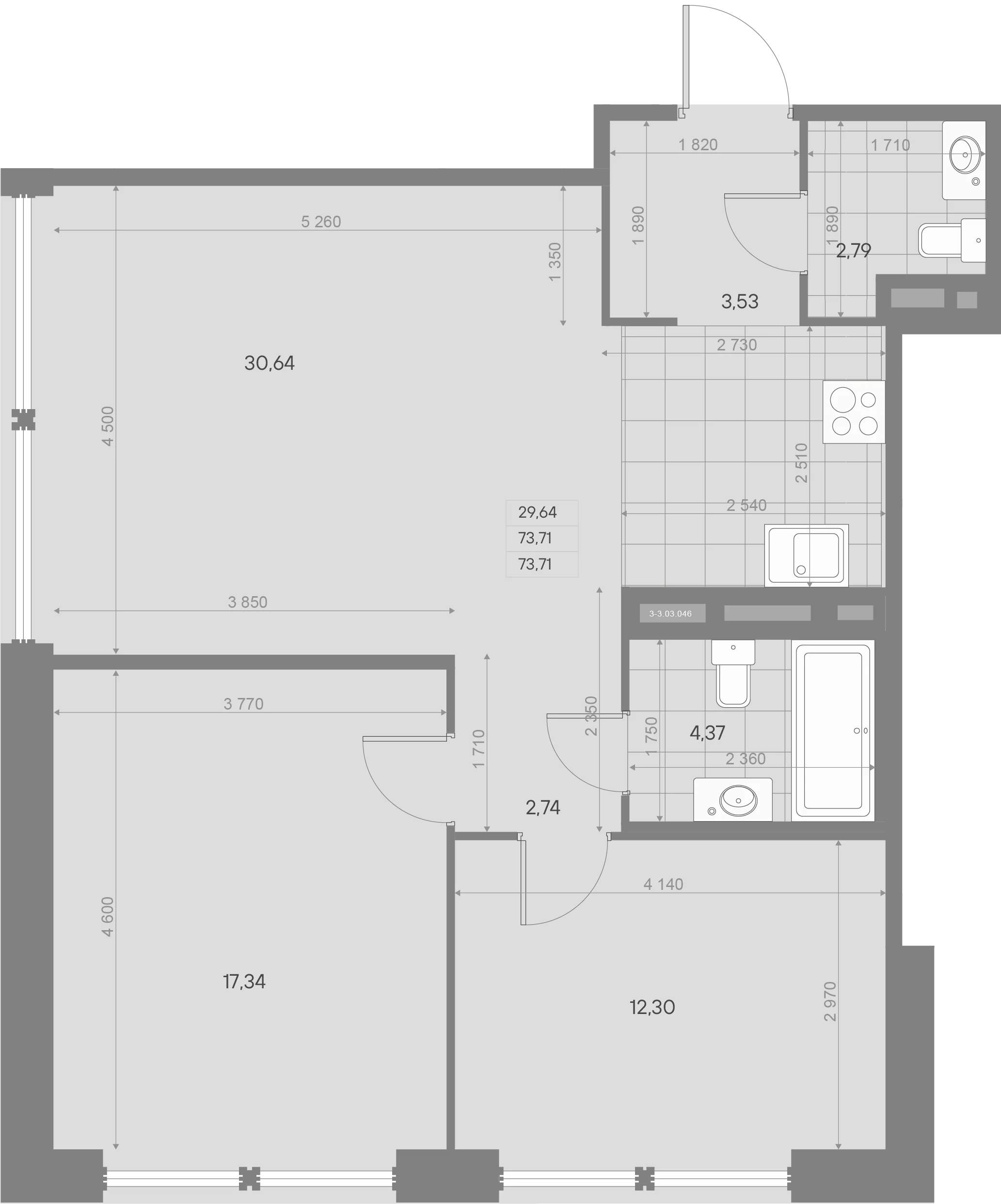 Планировка 2-комнатная 73,7 м² в квартале «Avant» — Квартал «Avant»