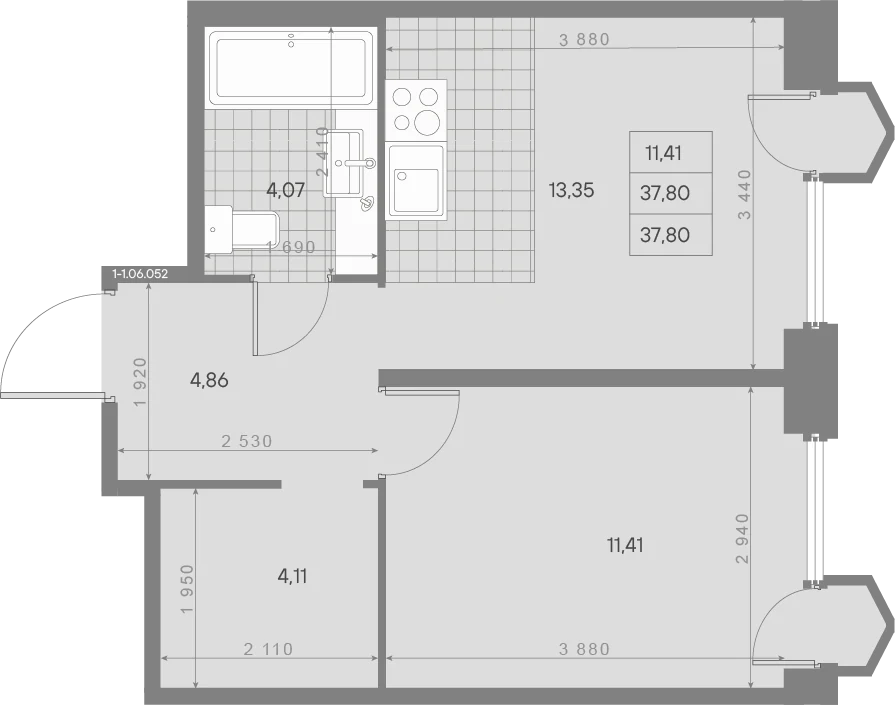 Планировка 1-комнатная 37,8 м² в квартале «Avant» — Квартал «Avant»