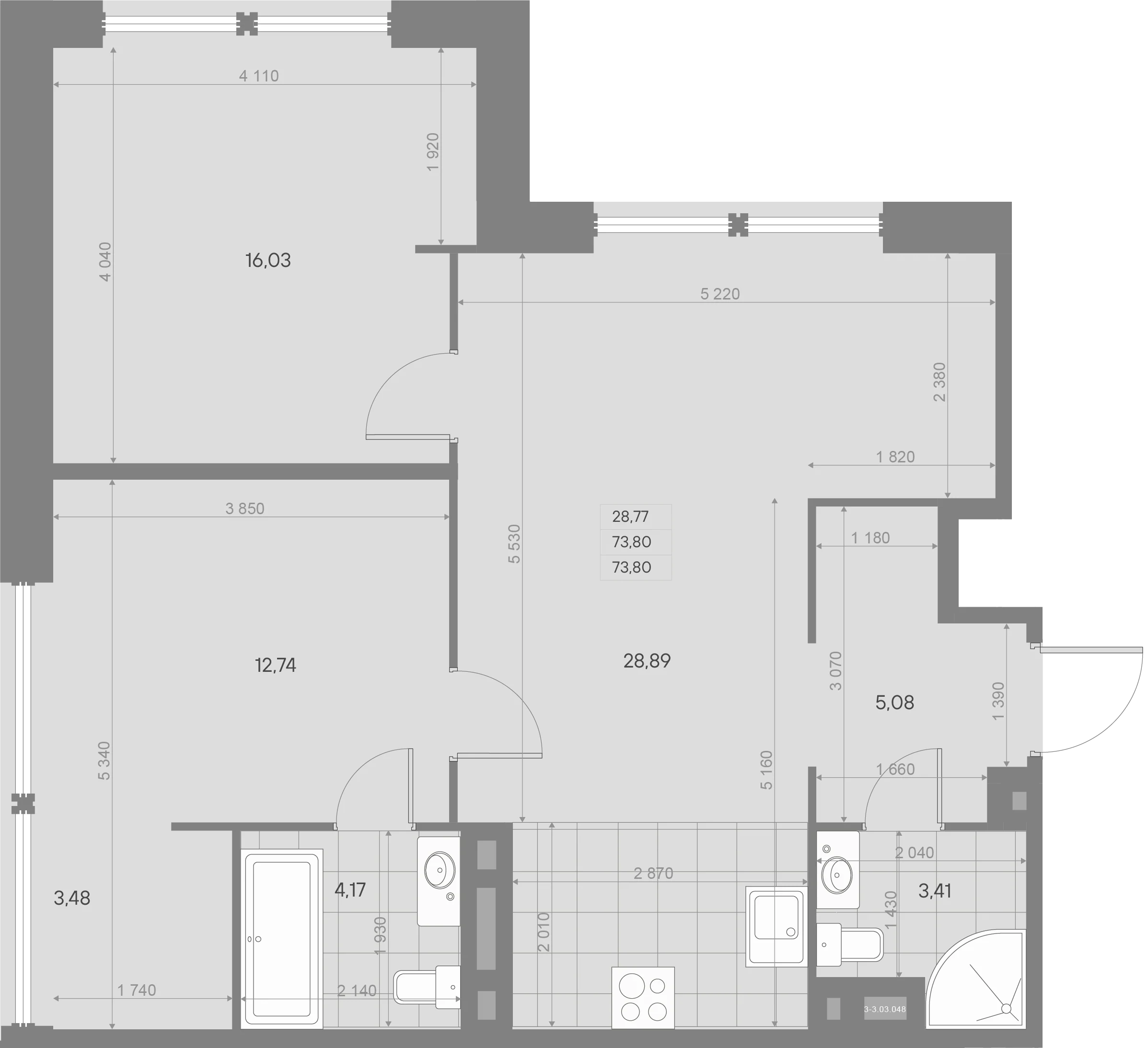Планировка 2-комнатная 73,8 м² в квартале «Avant» — Квартал «Avant»