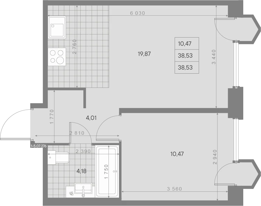 Планировка 1-комнатная 38,5 м² в квартале «Avant» — Квартал «Avant»