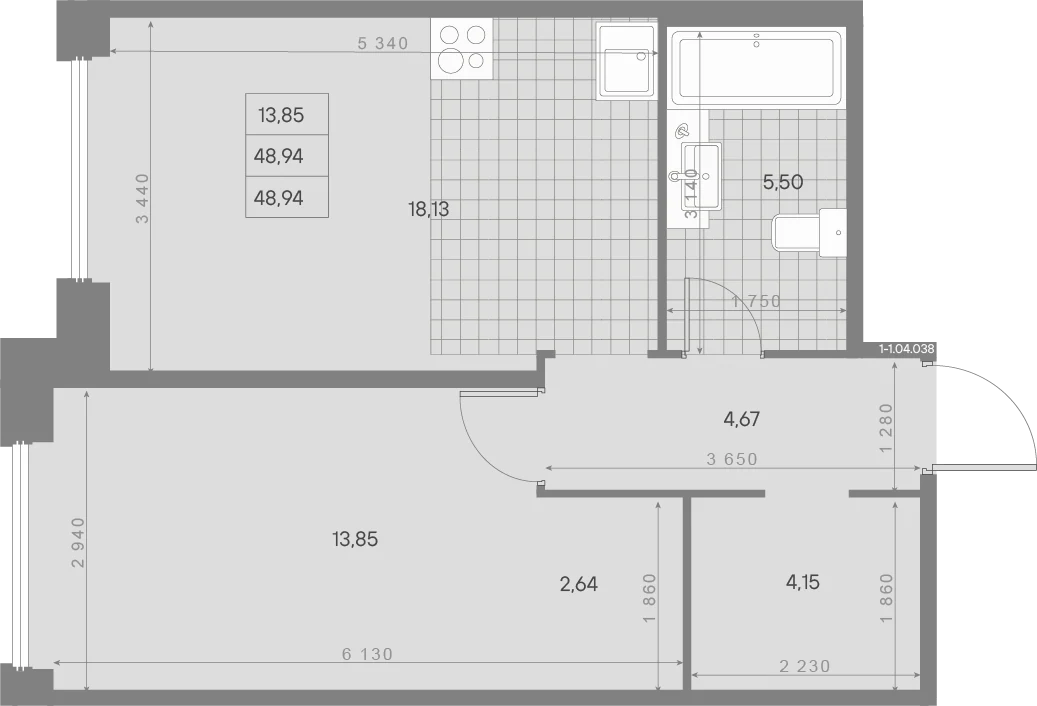 Планировка 1-комнатная 48,9 м² в квартале «Avant» — Квартал «Avant»