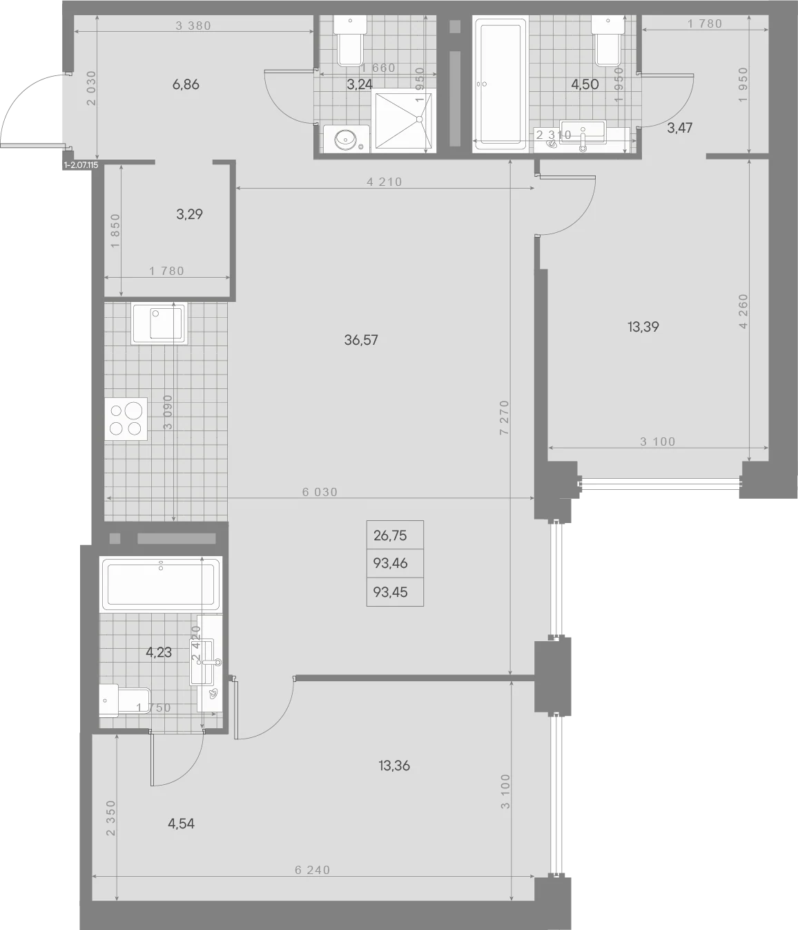 Планировка 2-комнатная 93,5 м² в квартале «Avant» — Квартал «Avant»