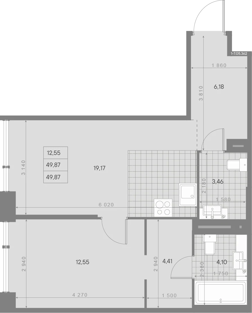 Планировка 1-комнатная 49,9 м² в квартале «Avant» — Квартал «Avant»