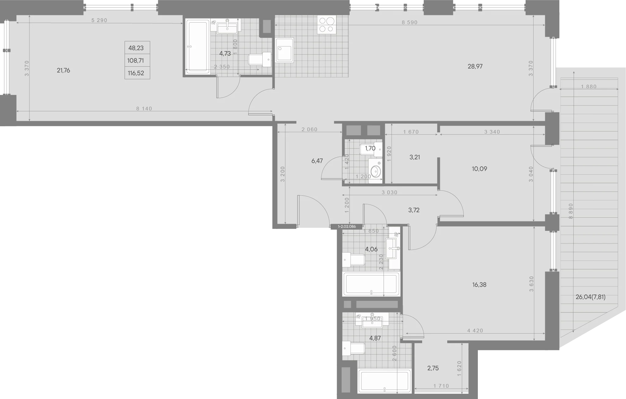 Планировка 3-комнатная 116,5 м² в квартале «Avant» — Квартал «Avant»