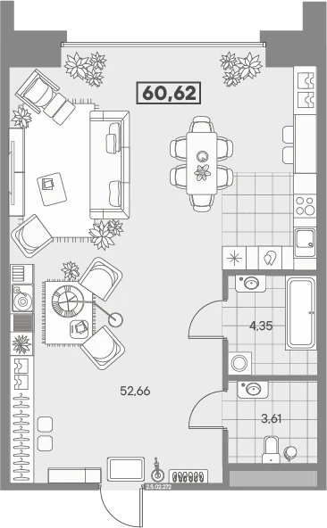 Планировка 1-комнатная 60,6 м² в квартале «Avant» — Квартал «Avant»