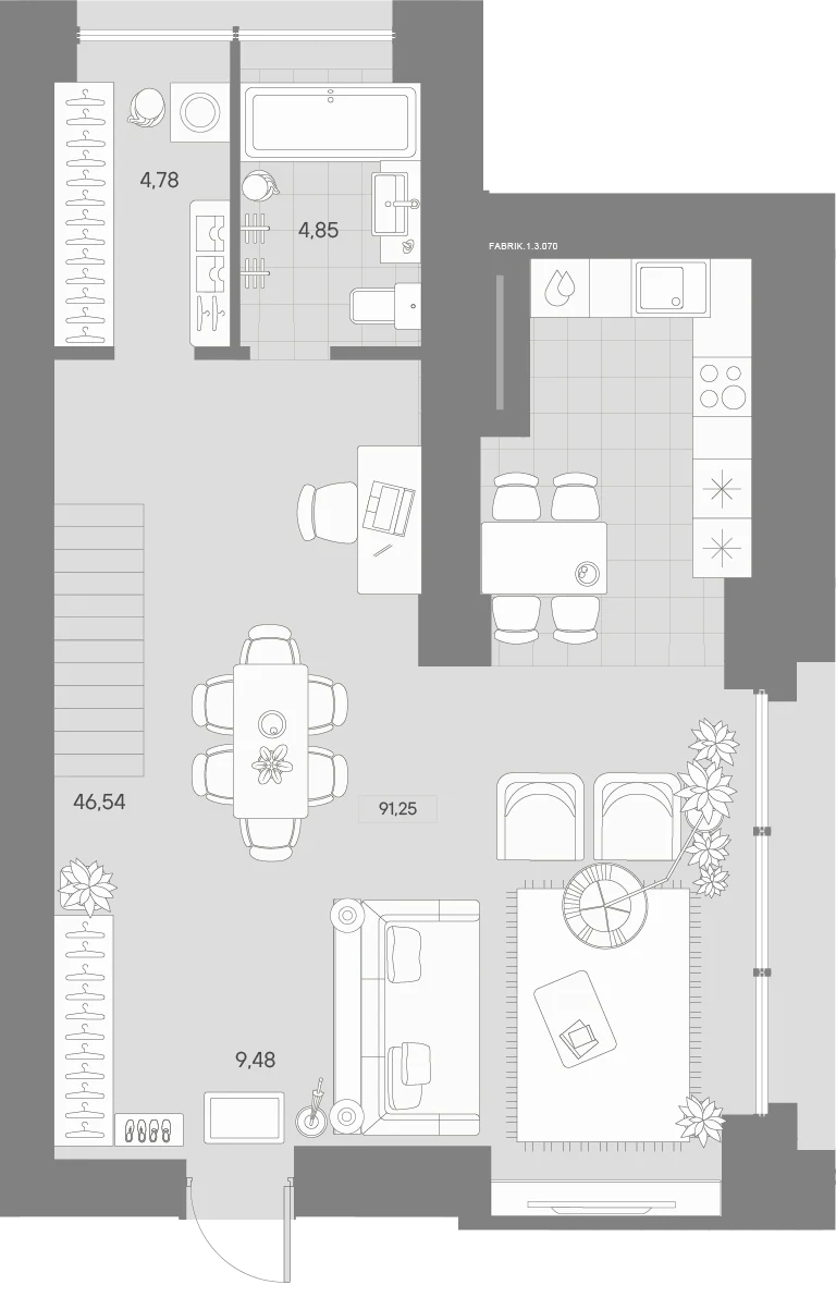 Планировка 1-комнатная 91,2 м² в квартале «Avant» — Квартал «Avant»