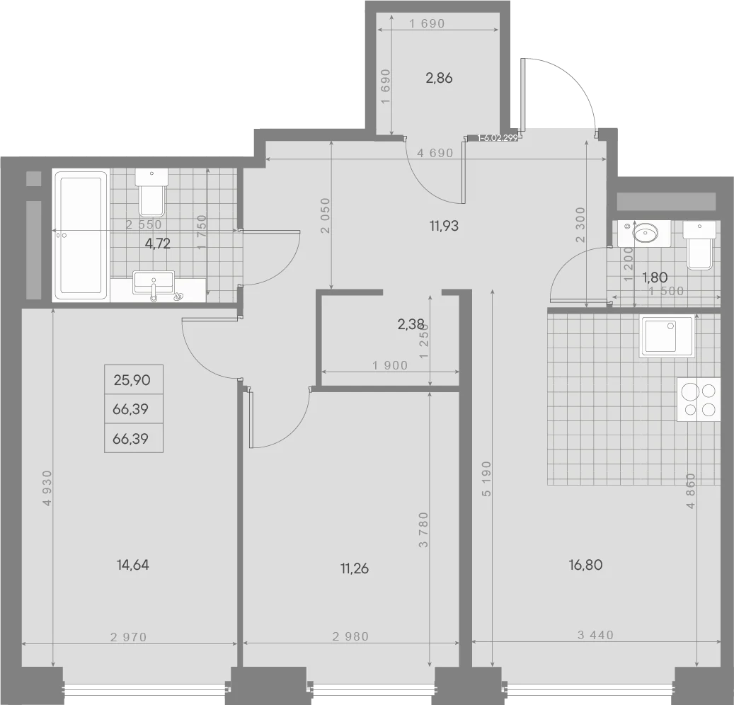Планировка 2-комнатная 66,4 м² в квартале «Avant» — Квартал «Avant»
