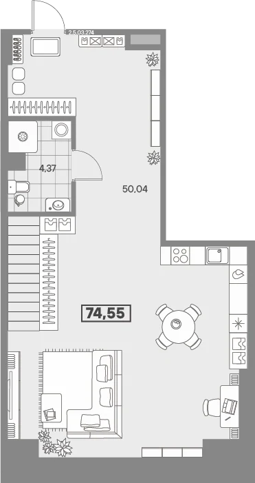 Планировка 1-комнатная 74,5 м² в квартале «Avant» — Квартал «Avant»