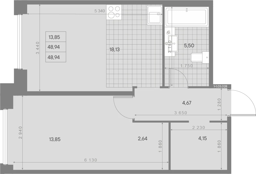 Планировка 1-комнатная 48,9 м² в квартале «Avant» — Квартал «Avant»
