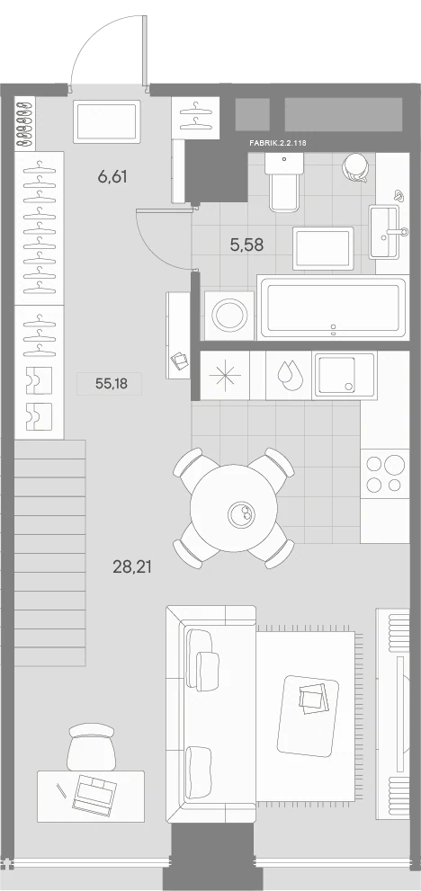 Планировка 1-комнатная 55,6 м² в квартале «Avant» — Квартал «Avant»
