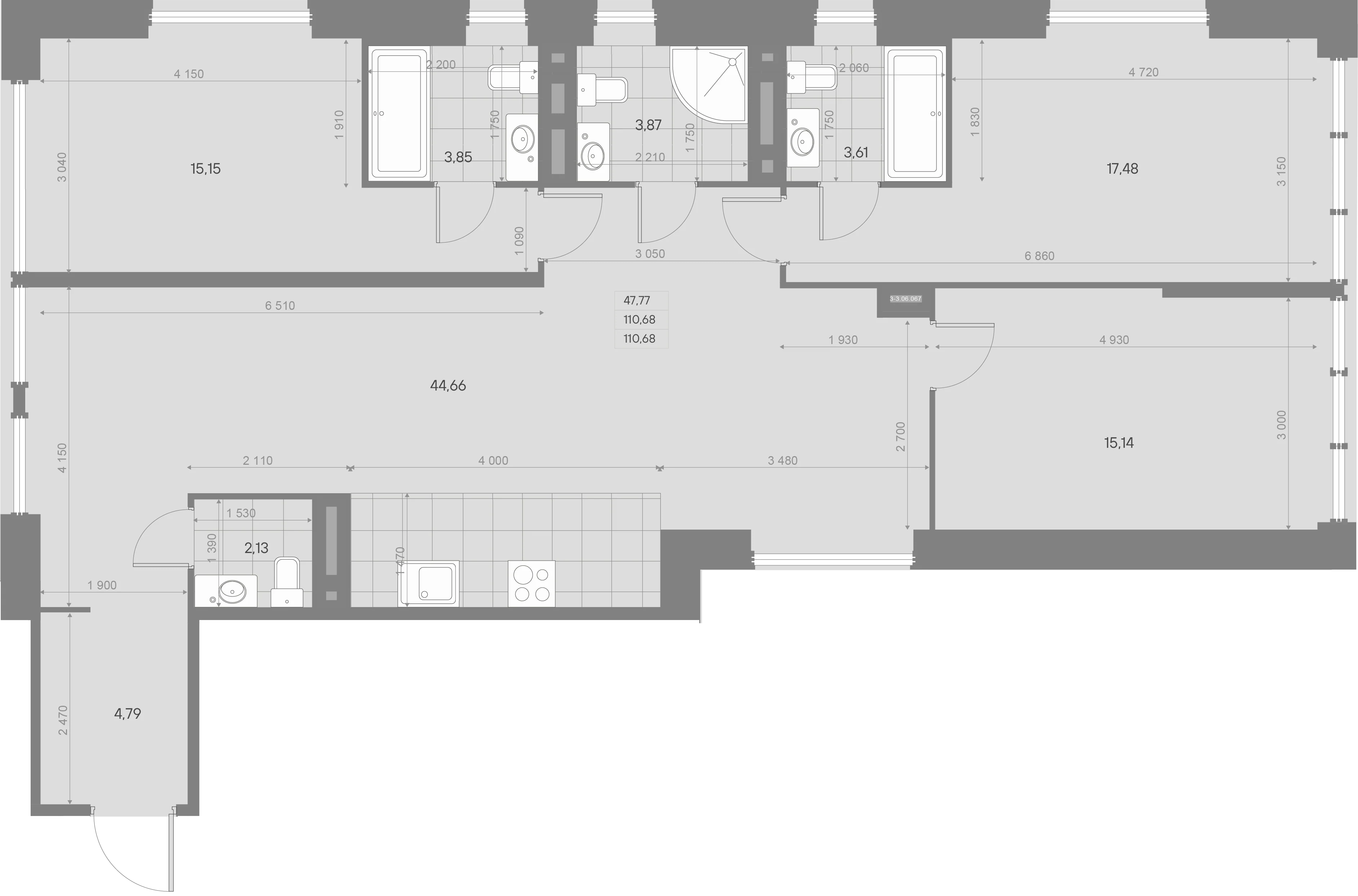Планировка 3-комнатная 110,7 м² в квартале «Avant» — Квартал «Avant»