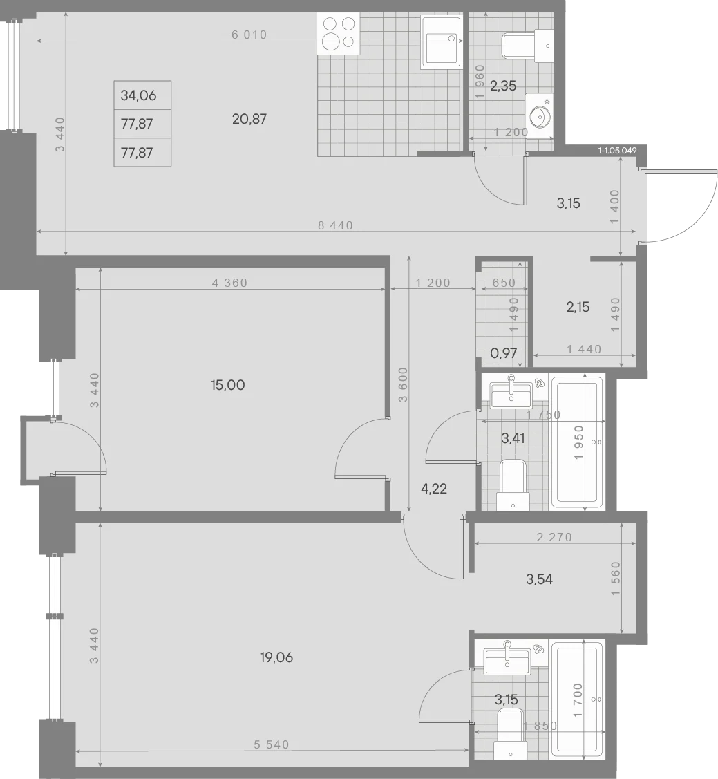 Планировка 2-комнатная 77,9 м² в квартале «Avant» — Квартал «Avant»