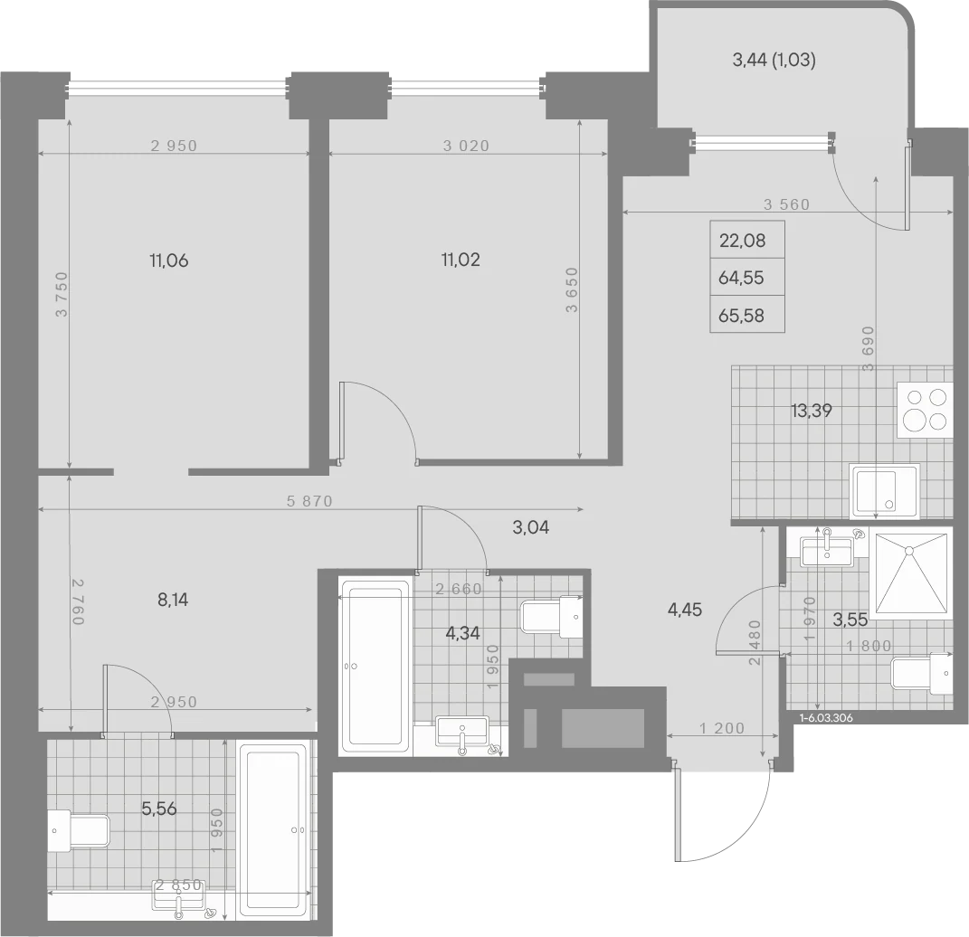 Планировка 2-комнатная 65,6 м² в квартале «Avant» — Квартал «Avant»