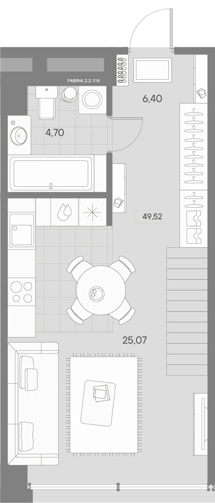 Планировка 1-комнатная 49,8 м² в квартале «Avant» — Квартал «Avant»