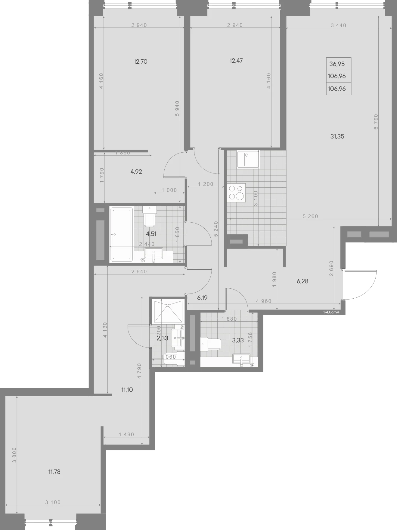 Планировка 3-комнатная 107 м² в квартале «Avant» — Квартал «Avant»