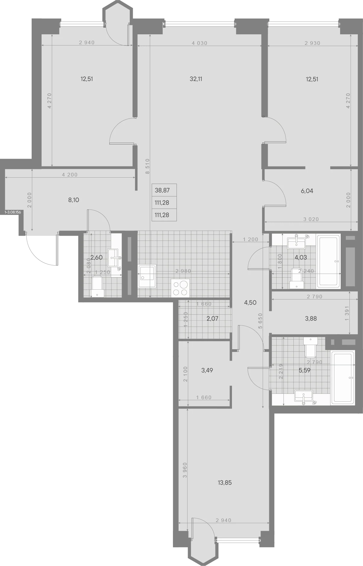 Планировка 3-комнатная 111,3 м² в квартале «Avant» — Квартал «Avant»