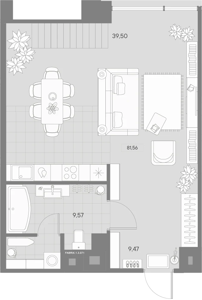 Планировка 1-комнатная 76,4 м² в квартале «Avant» — Квартал «Avant»