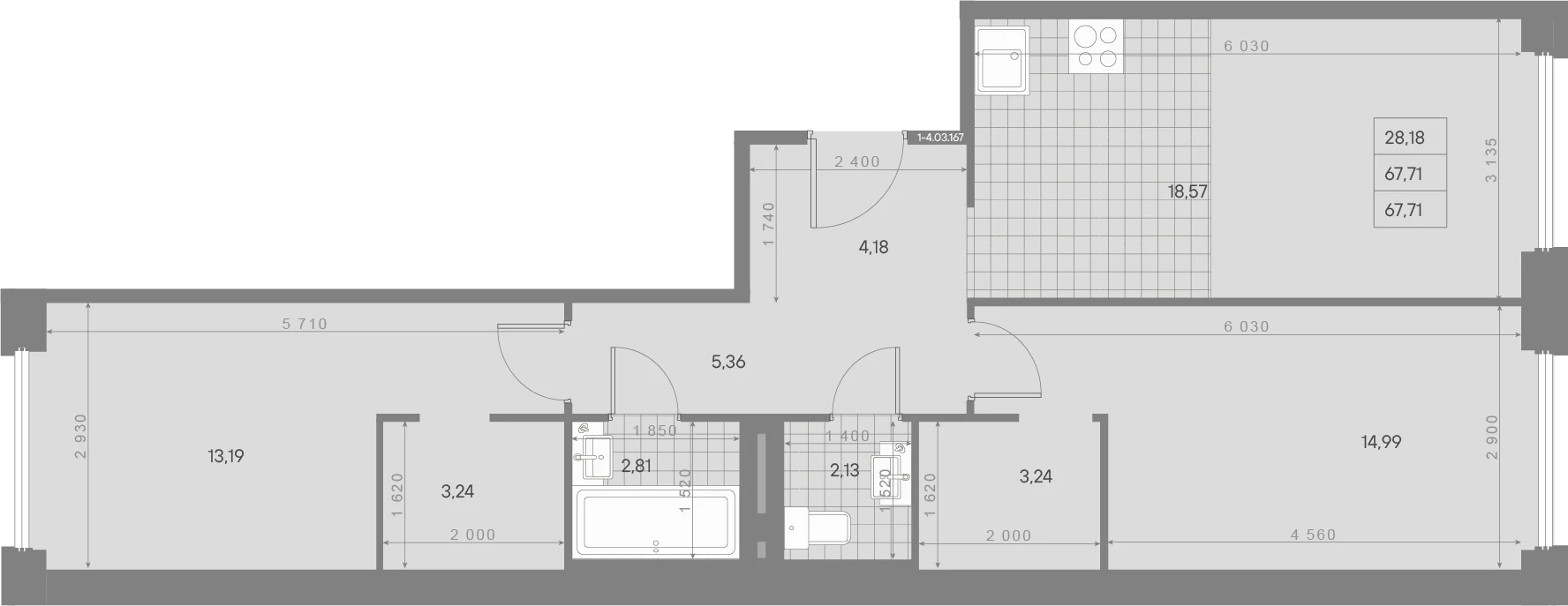 Планировка 2-комнатная 67,7 м² в квартале «Avant» — Квартал «Avant»