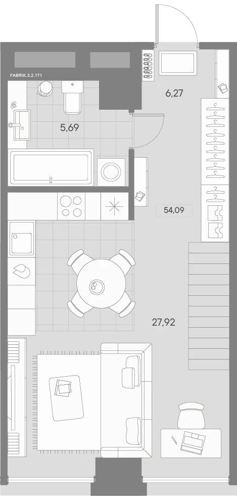 Планировка 1-комнатная 54,9 м² в квартале «Avant» — Квартал «Avant»