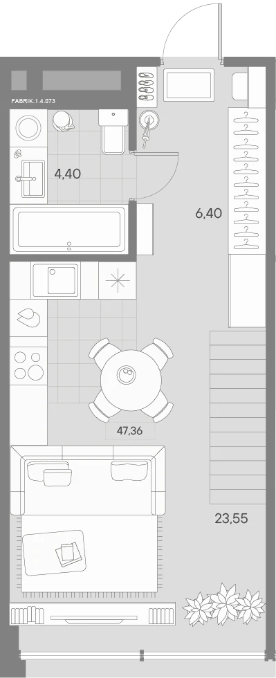 Планировка 1-комнатная 47,9 м² в квартале «Avant» — Квартал «Avant»