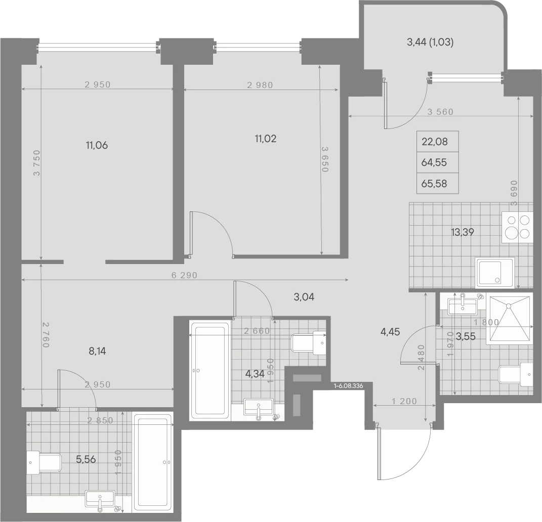 Планировка 2-комнатная 65,6 м² в квартале «Avant» — Квартал «Avant»
