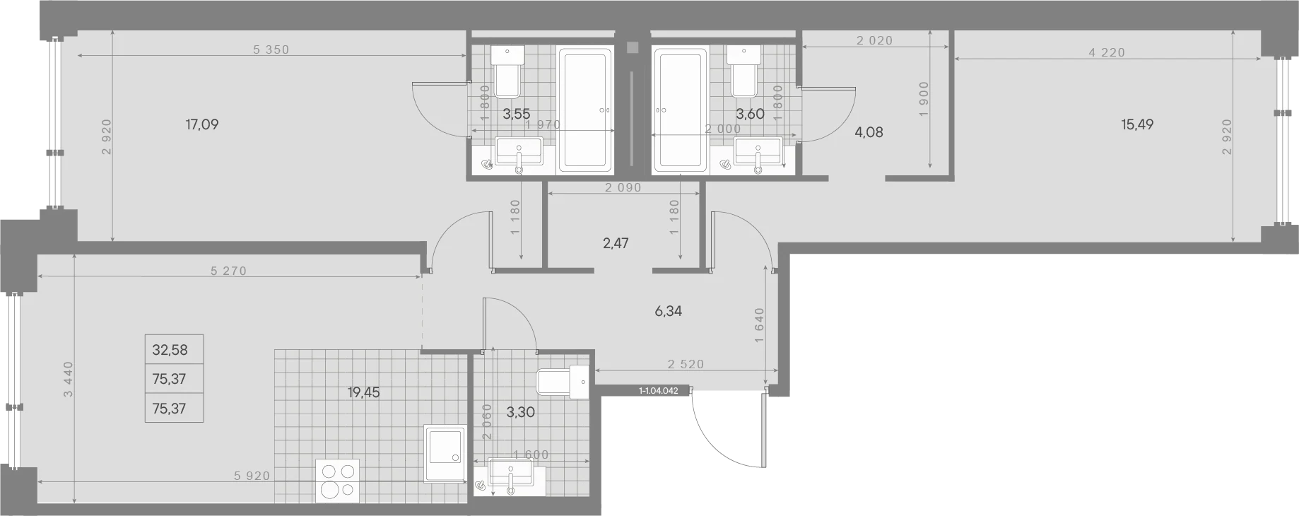 Планировка 2-комнатная 75,4 м² в квартале «Avant» — Квартал «Avant»