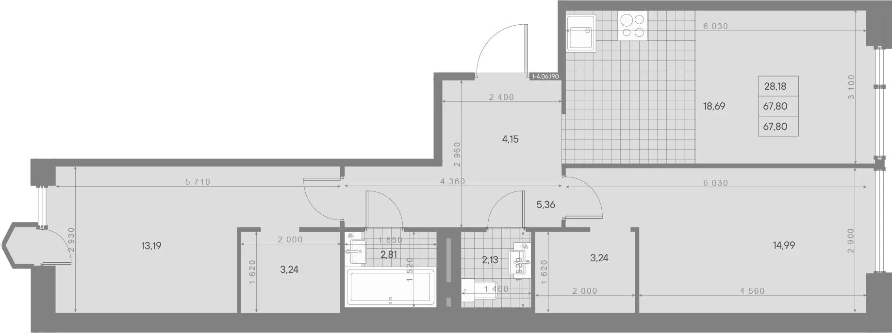 Планировка 2-комнатная 67,8 м² в квартале «Avant» — Квартал «Avant»