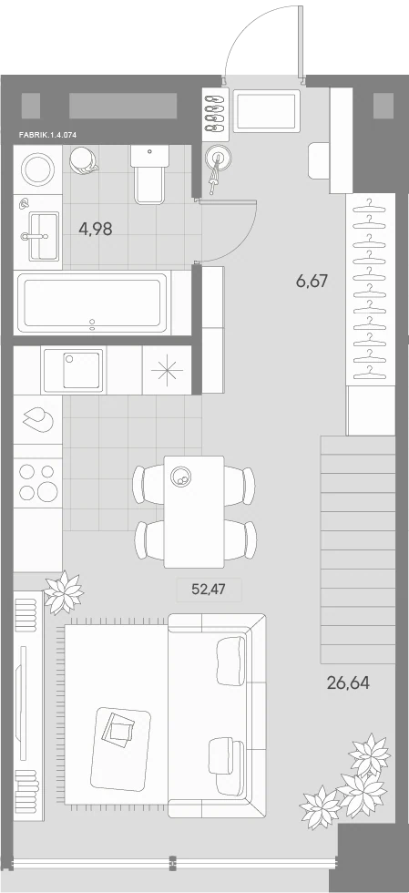 Планировка 1-комнатная 53,2 м² в квартале «Avant» — Квартал «Avant»