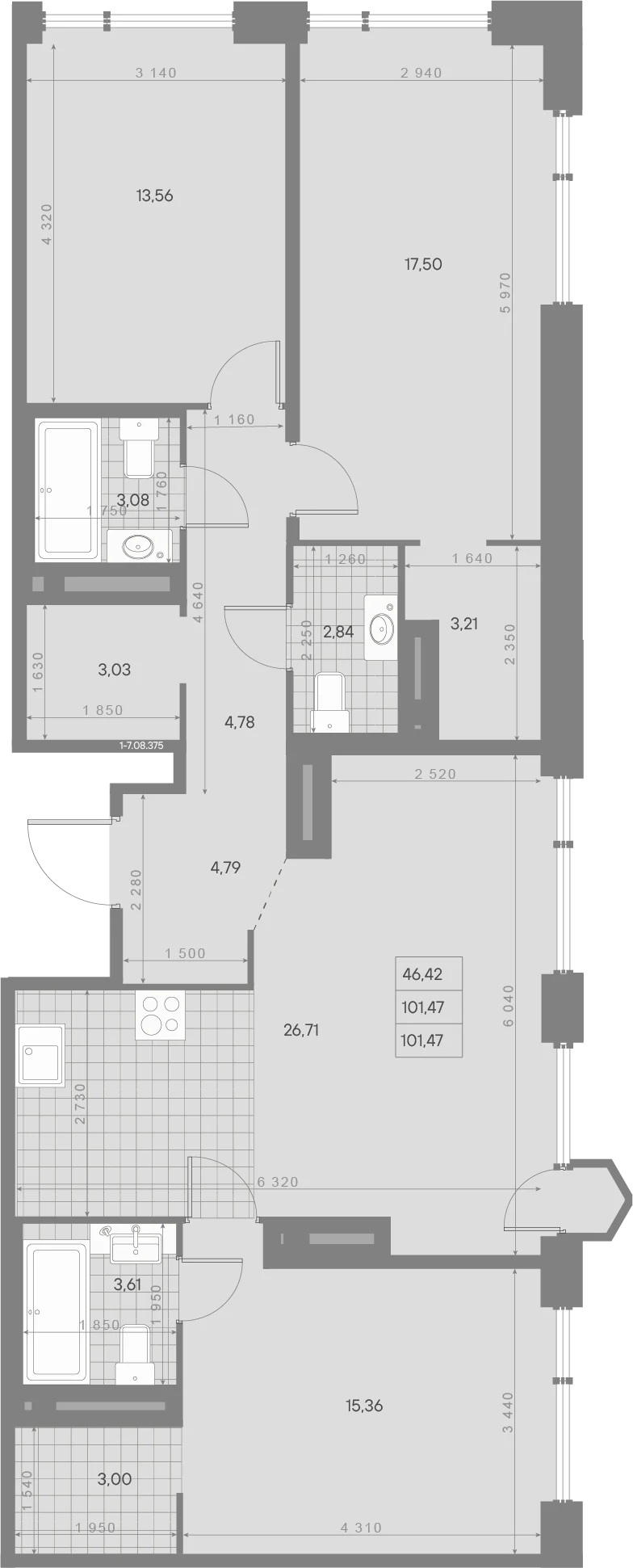Планировка 3-комнатная 101,5 м² в квартале «Avant» — Квартал «Avant»