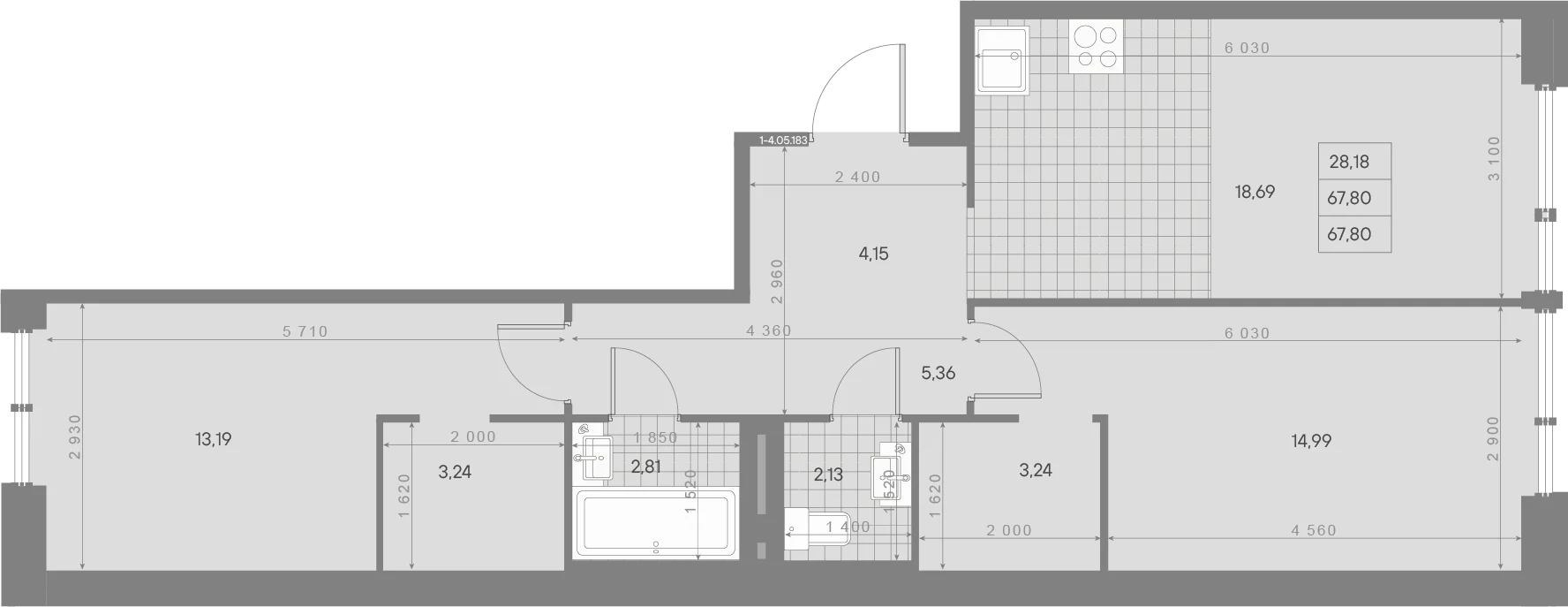 Планировка 2-комнатная 67,8 м² в квартале «Avant» — Квартал «Avant»