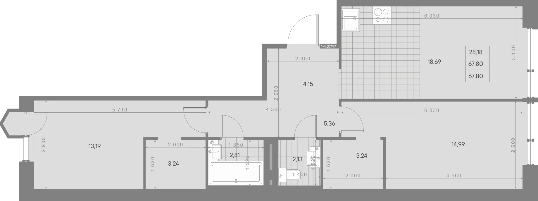 Планировка 2-комнатная 67,8 м² в квартале «Avant» — Квартал «Avant»