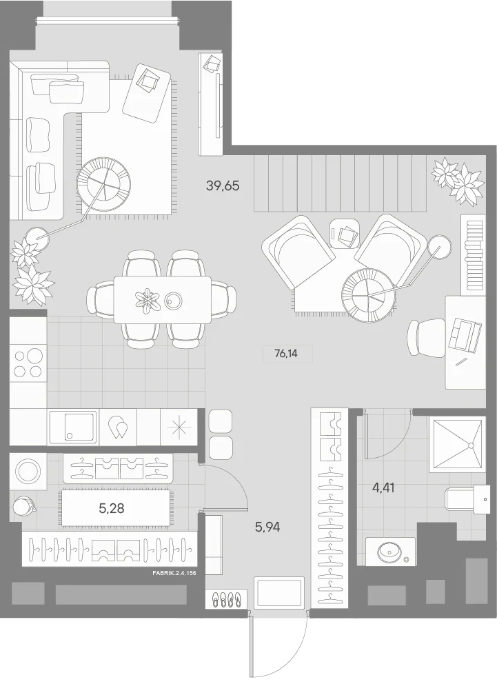 Планировка 1-комнатная 76,1 м² в квартале «Avant» — Квартал «Avant»