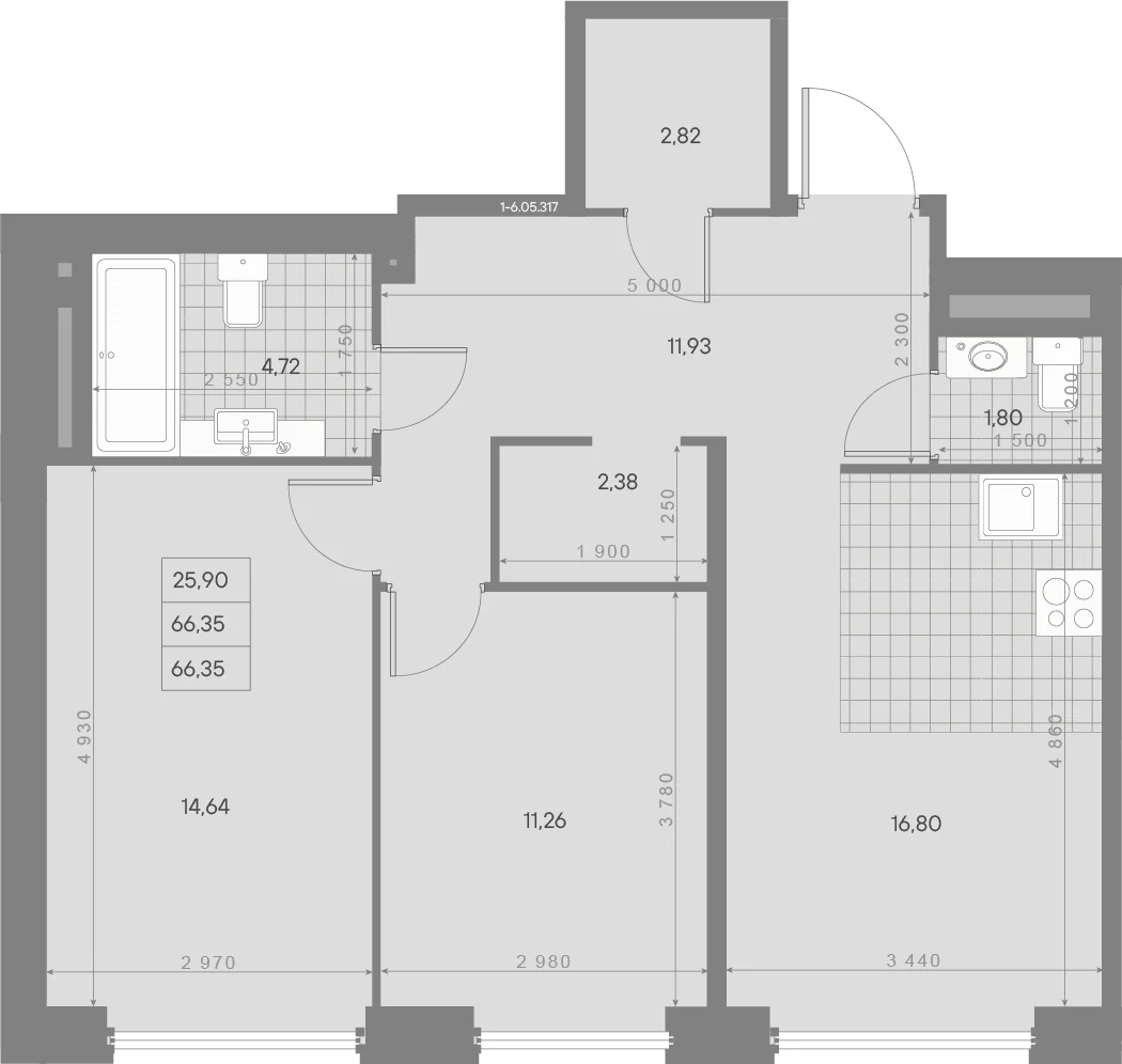 Планировка 2-комнатная 66,3 м² в квартале «Avant» — Квартал «Avant»