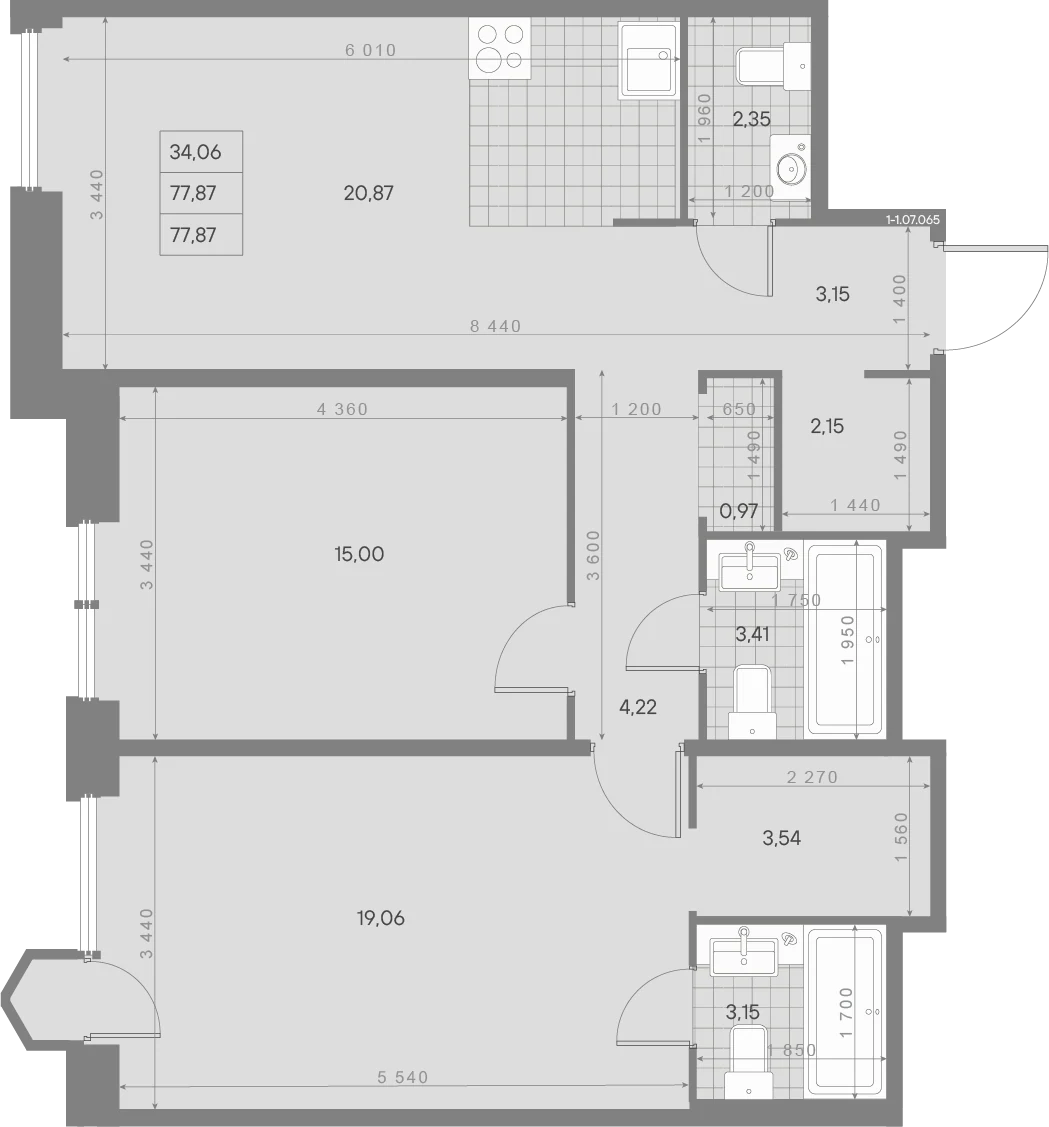Планировка 2-комнатная 77,9 м² в квартале «Avant» — Квартал «Avant»