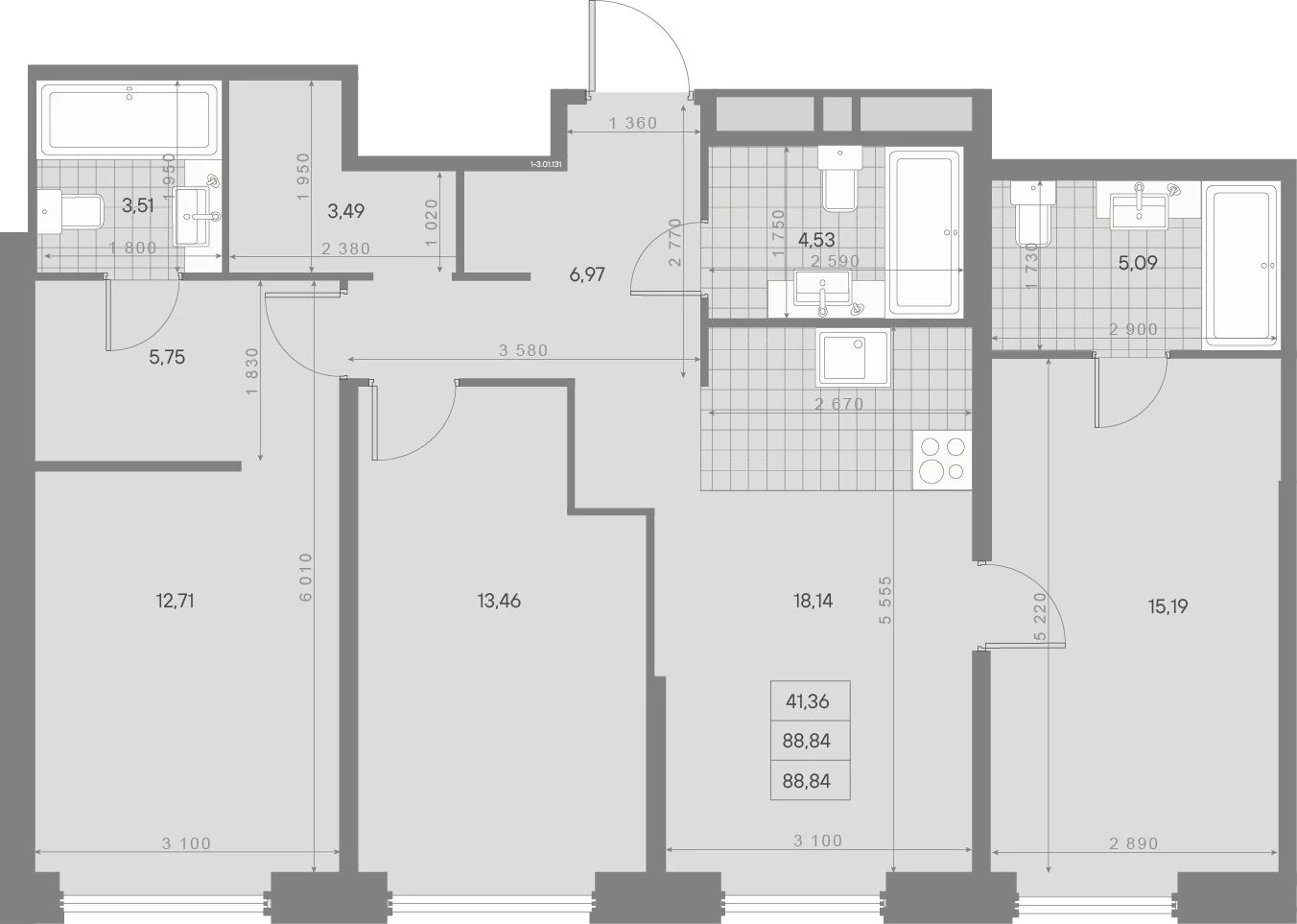 Планировка 3-комнатная 88,8 м² в квартале «Avant» — Квартал «Avant»