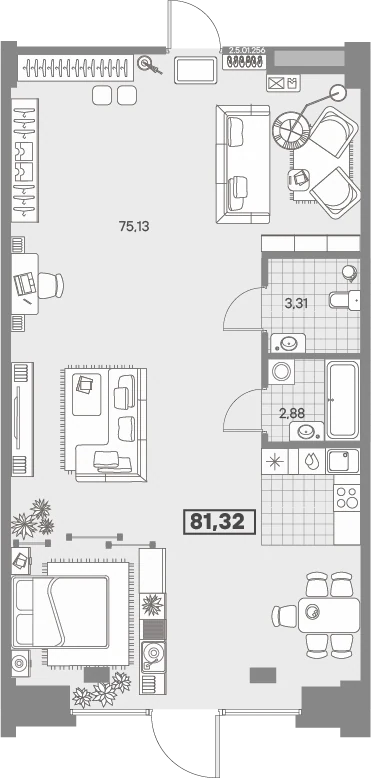 Планировка 1-комнатная 81,3 м² в квартале «Avant» — Квартал «Avant»