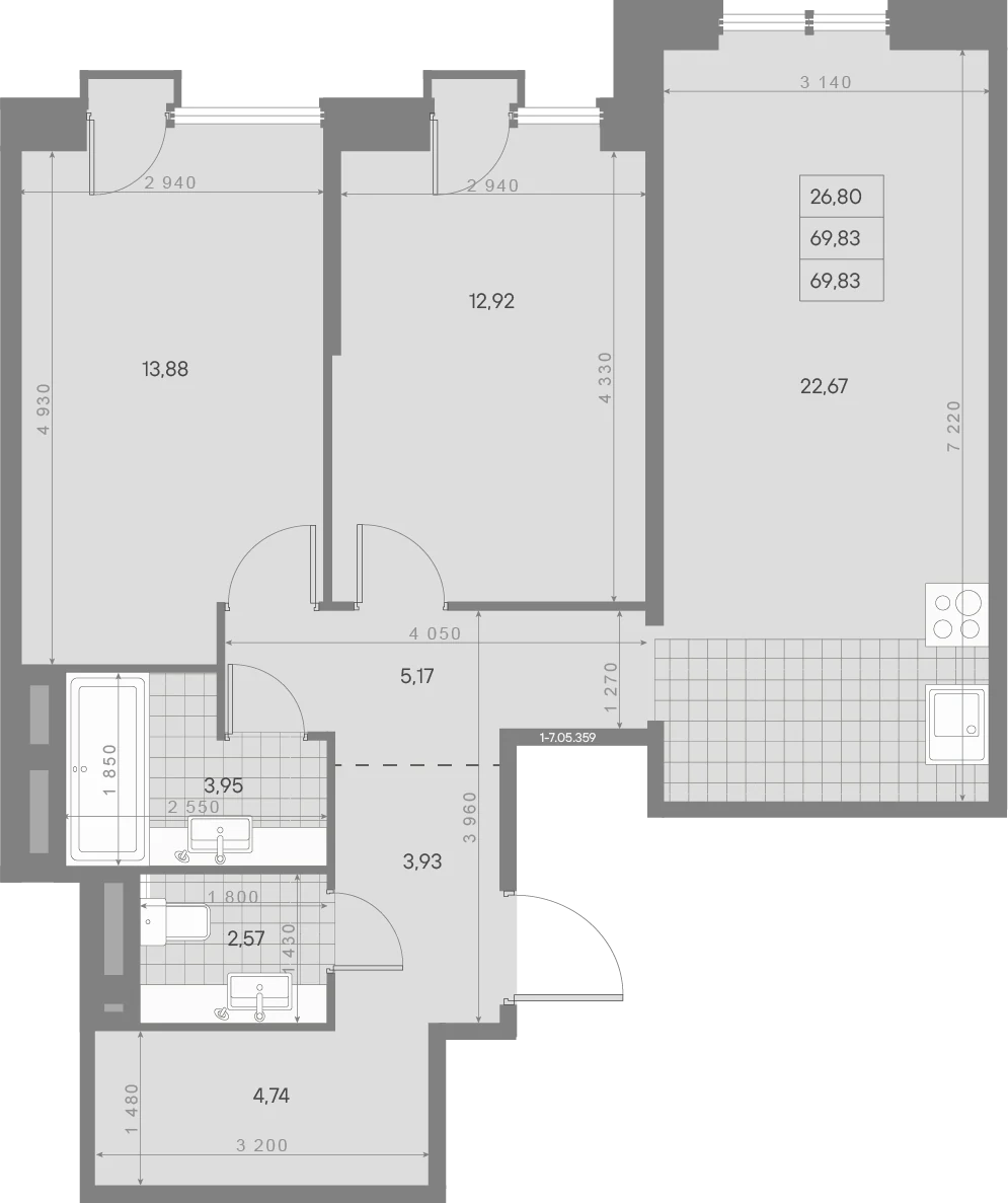 Планировка 2-комнатная 69,8 м² в квартале «Avant» — Квартал «Avant»