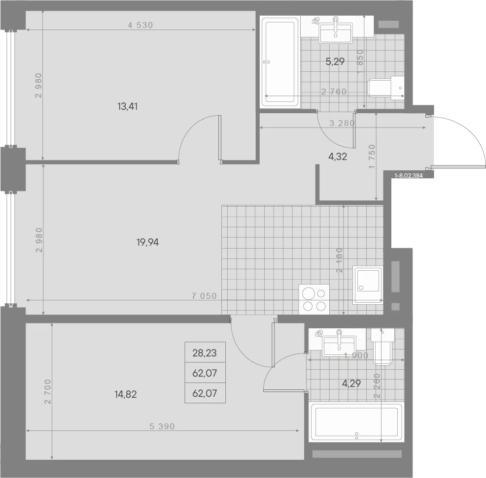 Планировка 2-комнатная 62,1 м² в квартале «Avant» — Квартал «Avant»